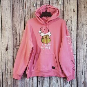 The Grinch Pink XXL Hoodie Embroidered XMAS Pullover Rayon Blend Mens